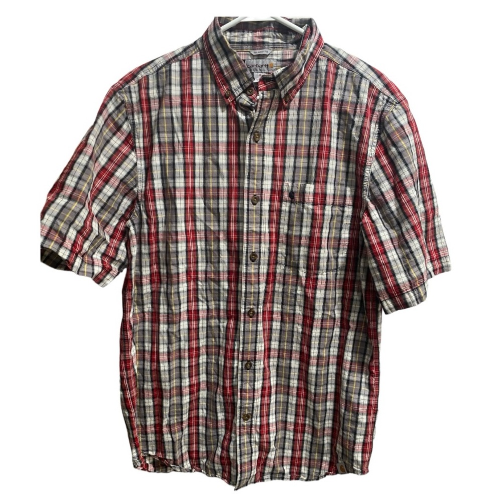 Men’s Carhartt Relaxed Fit Short‎ Sleeve Button Down Shirt size Medium, EUC